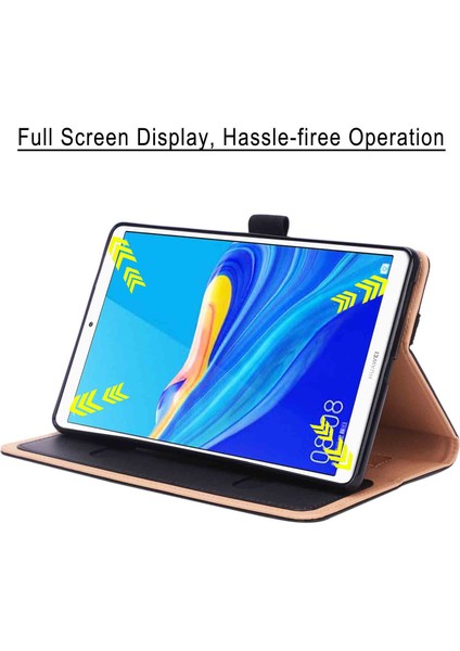 Huawei Mediapad M6 8.4-Inç-Siyah Için Elastik Bantlı Deri Standlı Kart Tutucu Tablet Kılıfı (Yurt Dışından)