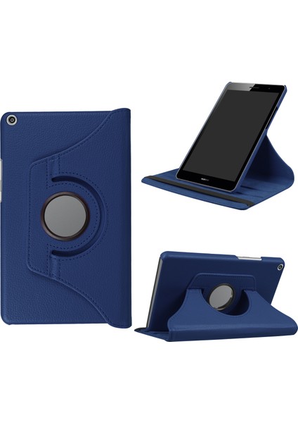 Huawei Mediapad T3 8.0-Koyu Mavi Için 360 Derece Döner Standlı Litchi Deri Tablet Kılıfı (Yurt Dışından)