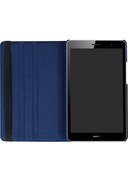 Huawei Mediapad T3 8.0-Koyu Mavi Için 360 Derece Döner Standlı Litchi Deri Tablet Kılıfı (Yurt Dışından)
