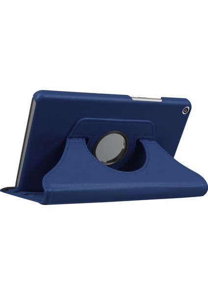 Huawei Mediapad T3 8.0-Koyu Mavi Için 360 Derece Döner Standlı Litchi Deri Tablet Kılıfı (Yurt Dışından)
