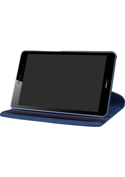 Huawei Mediapad T3 8.0-Koyu Mavi Için 360 Derece Döner Standlı Litchi Deri Tablet Kılıfı (Yurt Dışından)