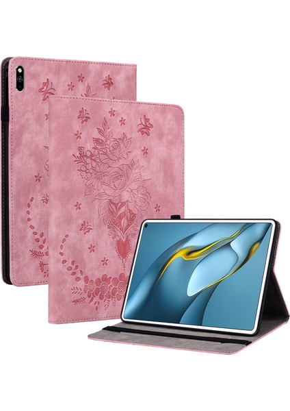 Huawei Matepad Pro 10.8(2021)BASKILI Stand Pu Deri Tablet Kapak Koruyucu Kılıf-Pembe (Yurt Dışından)