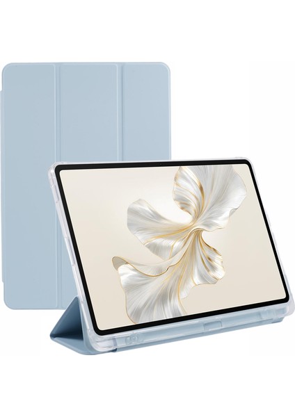 Honor Pad 9 Kılıf Üç Katlı Standlı Deri Tablet Kılıfı Kalem Yuvalı-Bebek Mavisi (Yurt Dışından)