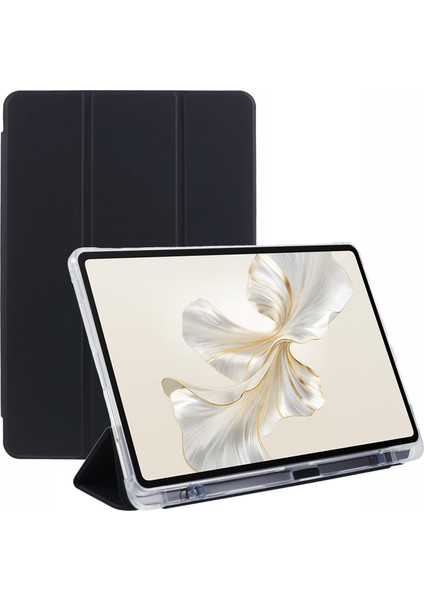 Honor Pad 9 Kılıf Üç Katlı Standlı Deri Tablet Kılıfı Kalem Yuvalı-Siyah (Yurt Dışından)