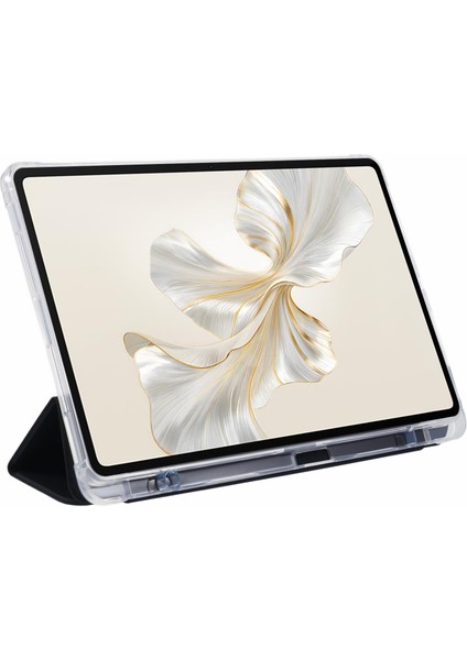 Honor Pad 9 Kılıf Üç Katlı Standlı Deri Tablet Kılıfı Kalem Yuvalı-Siyah (Yurt Dışından)