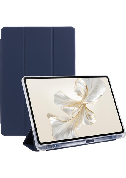 Honor Pad 9 Kılıf Üç Katlı Standlı Deri Tablet Kılıfı Kalem Yuvalı-Koyu Mavi (Yurt Dışından)
