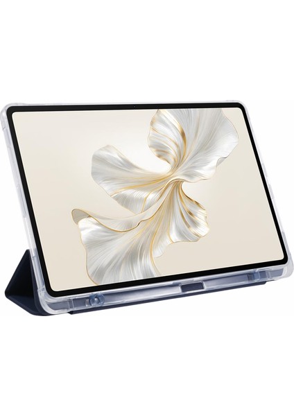 Honor Pad 9 Kılıf Üç Katlı Standlı Deri Tablet Kılıfı Kalem Yuvalı-Koyu Mavi (Yurt Dışından)