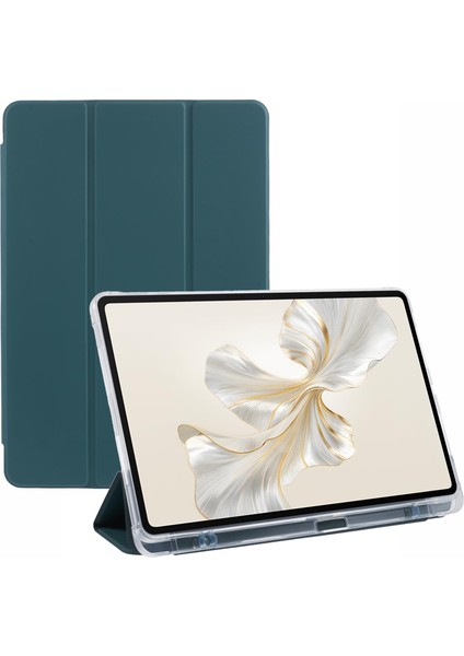 Honor Pad 9 Kılıf Üç Katlı Standlı Deri Tablet Kılıfı, Kalem Yuvası-Gece Yarısı Yeşili (Yurt Dışından)