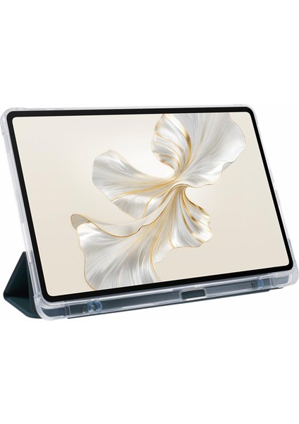 Honor Pad 9 Kılıf Üç Katlı Standlı Deri Tablet Kılıfı, Kalem Yuvası-Gece Yarısı Yeşili (Yurt Dışından)