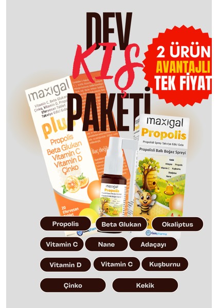 Propolis ve Vitamin C Içeren Boğaz Spreyi ve Efervesan Tablet Beta Glukan Kış Paketi 2'li