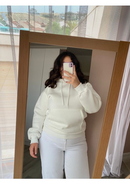 Kadın 3 Iplik Şardonlu Kapüşonlu Basic Düz Sweatshirt fırsatları