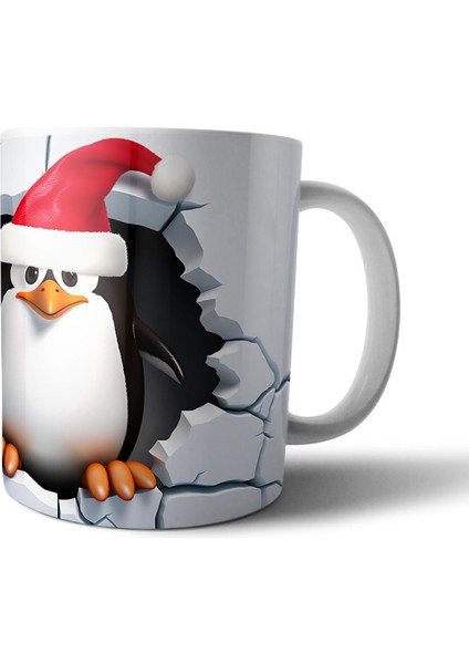 Penguen Yılbaşı Optik Illüzyonlu Kupa Bardak Model 2