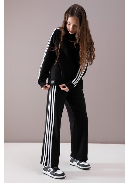 Siyah Yanları Şeritli Geniş Paça Kız Eşofman Takımı 19872 fırsatları