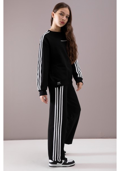 Siyah Yanları Şeritli Geniş Paça Kız Eşofman Takımı 19872 indirimleri