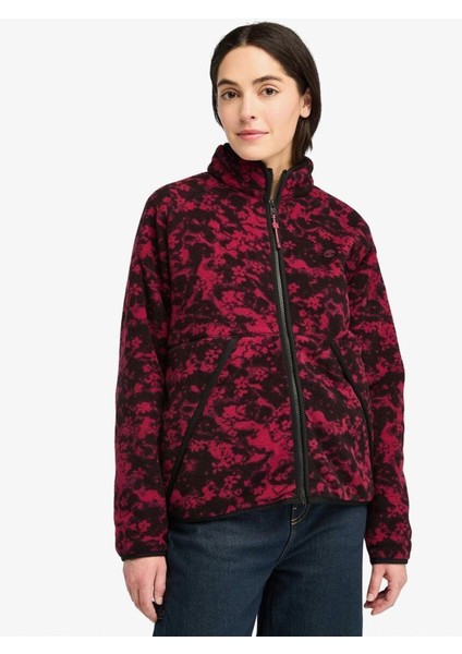 Printed Fermuarlı Sherpa Kadın Polar Red