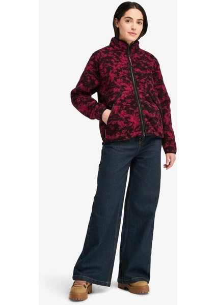 Printed Fermuarlı Sherpa Kadın Polar Red fiyatları