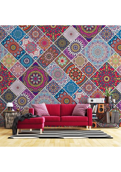 Rengarenk Çini Mandala Desenli Duvar Kağıdı