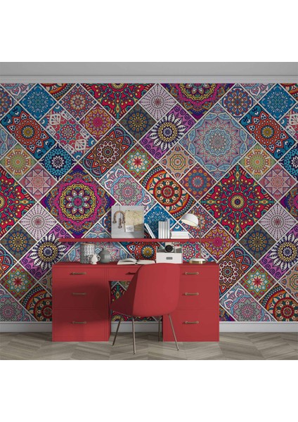 Rengarenk Çini Mandala Desenli Duvar Kağıdı fırsatları