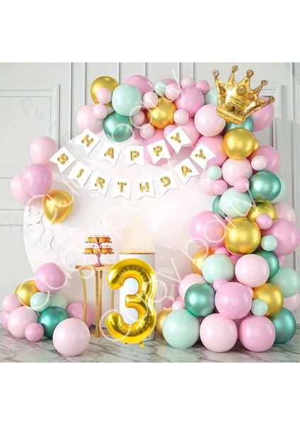 Yaş Pembe Yeşil Gold Detaylı Yaş Seçenekli Balon Doğum Günü Yeni Doğan Balon Parti Kutlama Seti