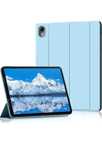 Huawei Qingyun C7 Üç Katlı Stand Tablet Kılıfı Pu Deri Otomatik Uyku/uyandırma Akıllı Kapak-Mavi (Yurt Dışından)