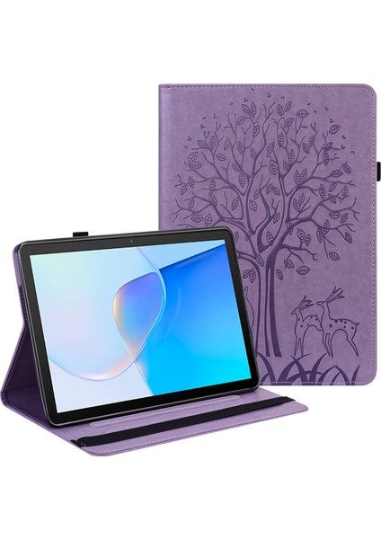 Huawei Matepad Se Için 10.4 Inç Darbeye Dayanıklı Kılıf Ağaç Geyik Baskılı Stand Deri Kapak Kart Yuvaları Ile-Mor (Yurt Dışından)