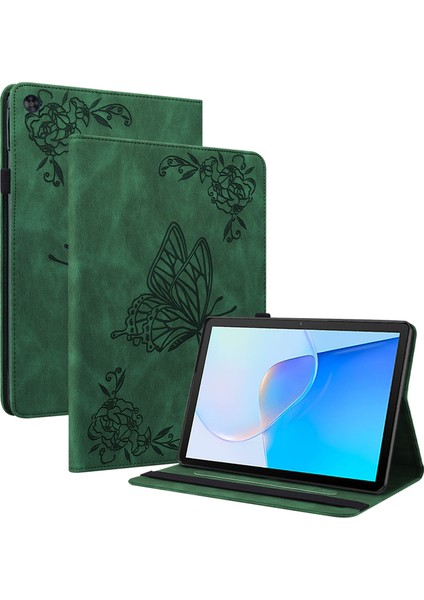 Huawei Matepad Se 10.4 Inç Kapak Çevirin, Çiçek Baskılı Pu Deri Kart Tutucu Kalem Tutucu ile Tablet Kılıfı Standı-Yeşil (Yurt Dışından)