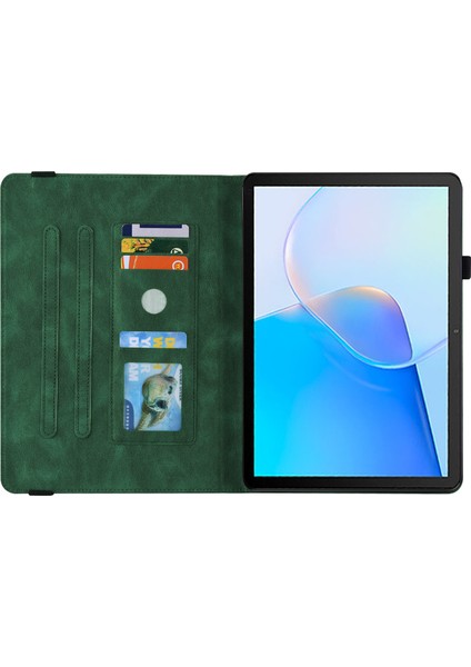 Huawei Matepad Se 10.4 Inç Kapak Çevirin, Çiçek Baskılı Pu Deri Kart Tutucu Kalem Tutucu ile Tablet Kılıfı Standı-Yeşil (Yurt Dışından)