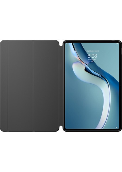 Üç Katlı Stand Otomatik Emilmiş Tpu Deri Tablet Akıllı Kapak Kılıf Kabuk Huawei Matepad Pro 12.6(2021)-SIYAH (Yurt Dışından)