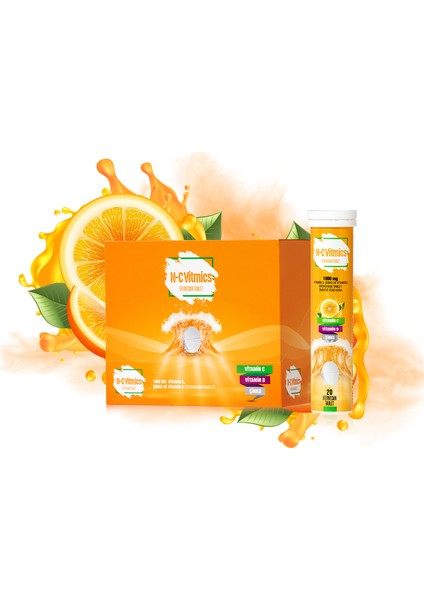 Vitamin C 1000 Mg, Çinko 10MG. Vitamin D 10 Mcg. 20 Efervesan Tablet