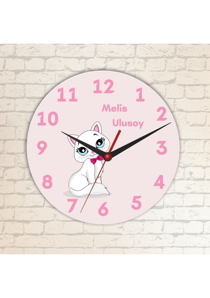 Çocuklara Özel Kedi Tasarımlı Duvar Cam Saati