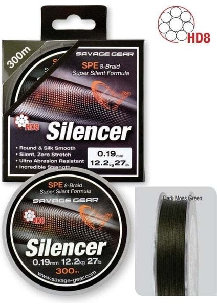 Savage Gear Hd8 Silencer Braid 300 mt Green Örgü Ip