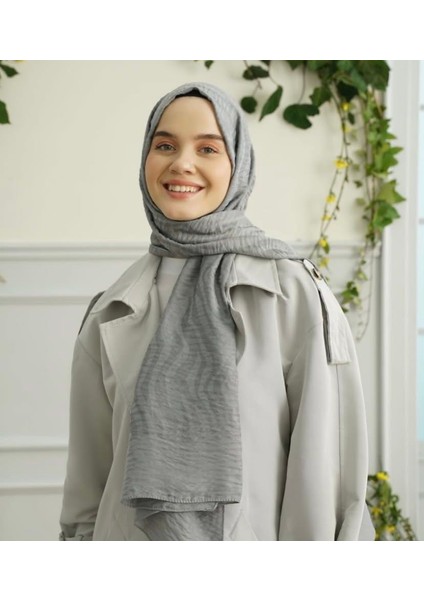 Açık Gri Çizgili Pamuk Şal