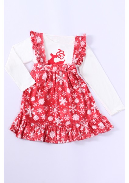 Kız Çocuk Yılbaşı Badili Kadife Elbise Kar Tanesi Desenli D4