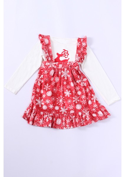 Kız Çocuk Yılbaşı Badili Kadife Elbise Kar Tanesi Desenli D4 fiyatları