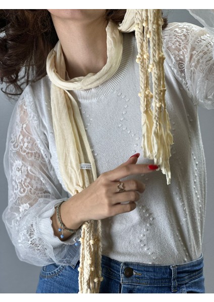 Boncuklu Penye Yumuşak Kadın Fular Şal 130X40 cm fırsatları