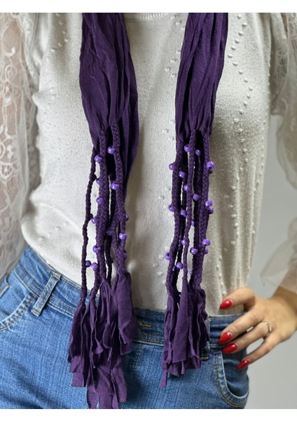 Boncuklu Penye Yumuşak Kadın Fular Şal 130X40 cm modelleri