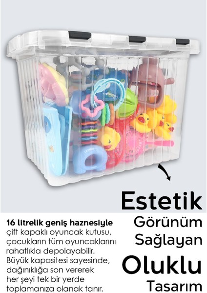 Tekno Trust 2'li Set - Bebek Çocuk Odası Düzenleyici - Kilitli Kapak Oyuncak Kutusu Organizer - 16 Lt Antrasit