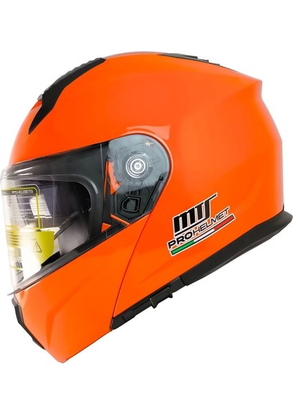 966 V2 Orange Çene Açılır Turuncu Kask