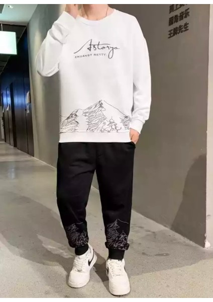 Özel Tasarım Bisiklet Yaka Mountaın Baskılı Kışlık Dış Mekan Erkek Eşofman Takımı