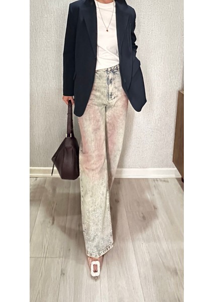 Marka Model Taşlı Bordo Yıkamalı Denim Pantolon