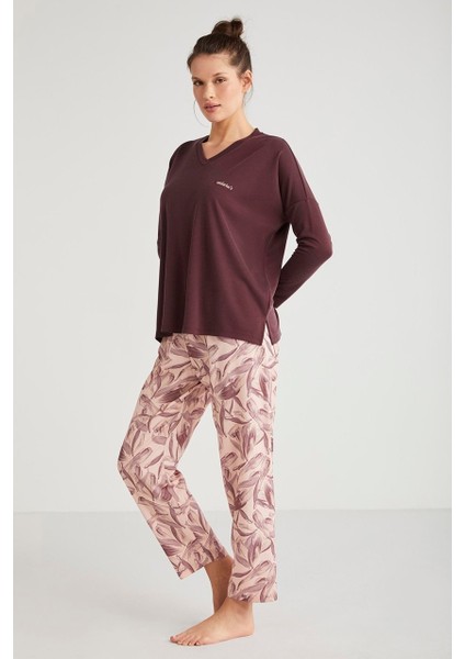 Yumuşak Dokulu V Yaka Uzun Kol Kadın Pijama Takım 2625 fiyatları