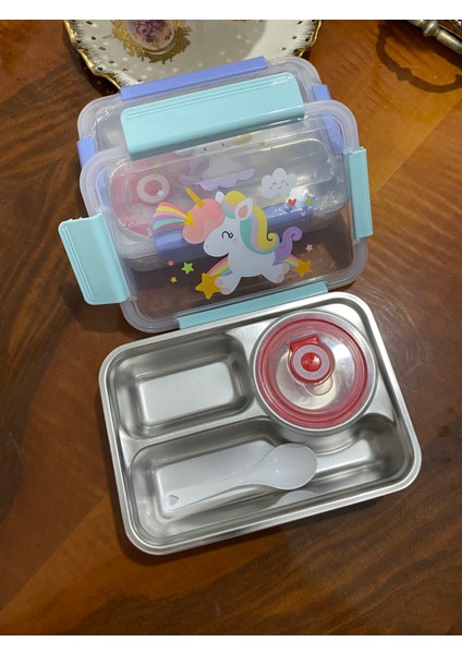 Sosluklu 3 Bölmeli Kaşıklı Yemek Kabı modelleri