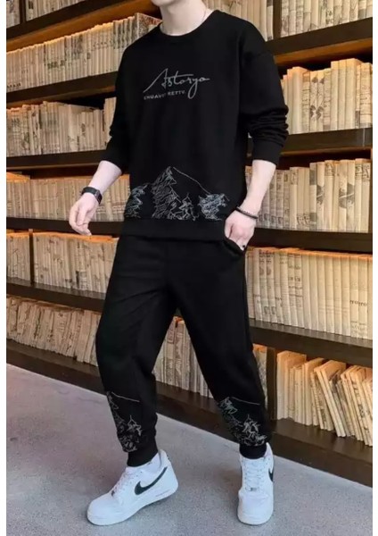 Özel Tasarım Bisiklet Yaka Mountaın Baskılı Dış Mekan Kışlık Erkek Eşofman Takımı