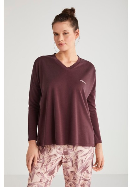 Yumuşak Dokulu V Yaka Uzun Kol Kadın Pijama Takım 2625 modelleri