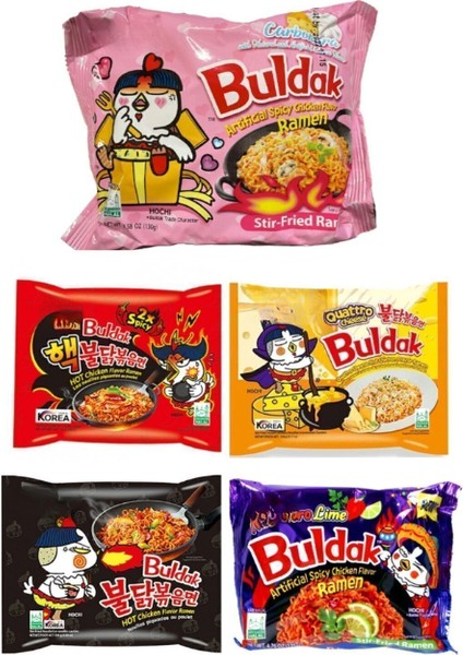 Buldak Ramen 5 Flavor Combo (Carbo + 2x Spicy + Cheese + Acılı + Habanero Lime