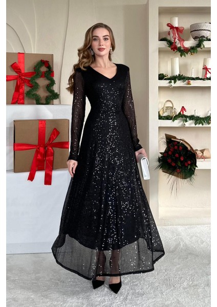 Sırt Dekolteli Pulpayet Elbise