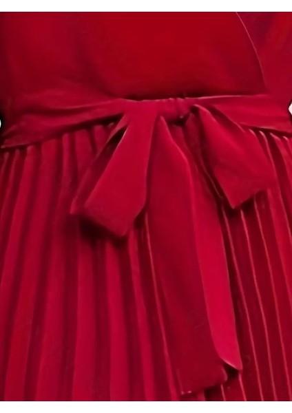 Kadın Uzun Kollu Kruvaze Yaka Belden Kuşaklı Pileli Ithal Krep Elbise fırsatları