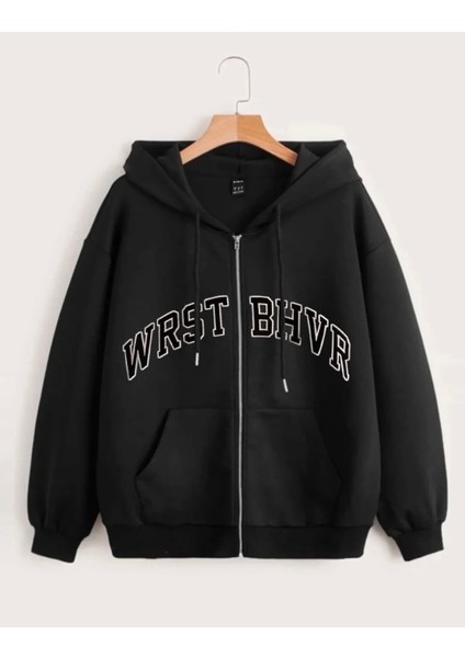 Büyük Beden Özel Tasarım Kapüşonlu Tam Fermuarlı Wrst Bhvr Baskılı Battal Erkek Sweatshırt