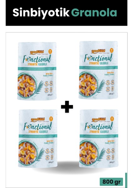 Probiyotik & Prebiyotik Granola, Kayısı, Keten Tohumu, Kayısı ve Hurma Barı Parçacıklı, 200 g X4'lü