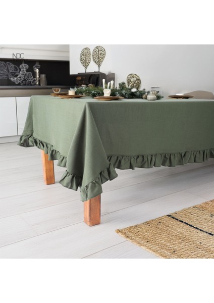 Haki Keten Fırfırlı Masa Örtüsü fiyatları